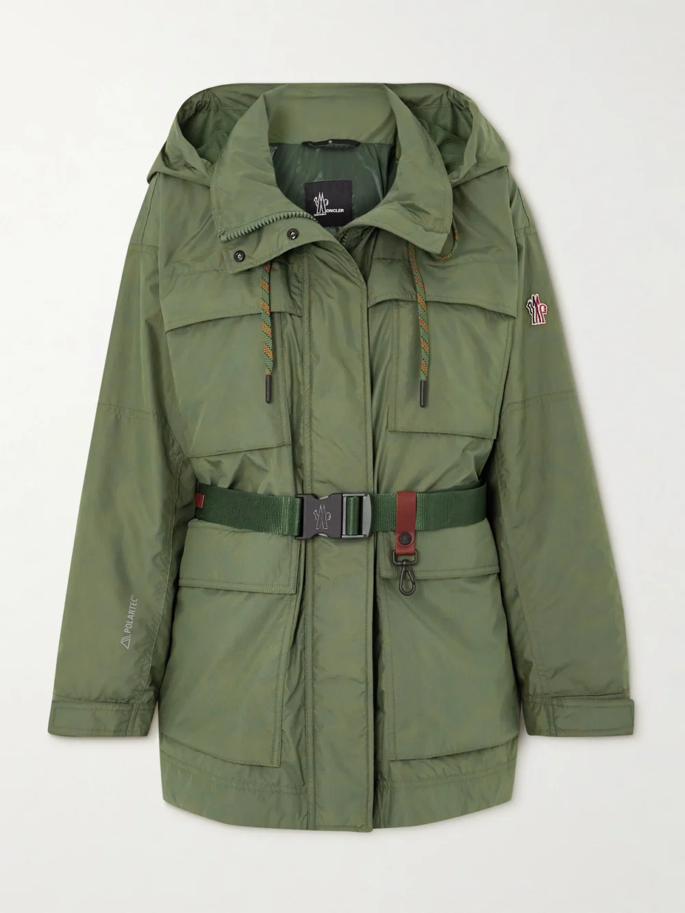 Moncler Grenoble Nuvolau Polartec Belted Hooded Ripstop Jacket in green