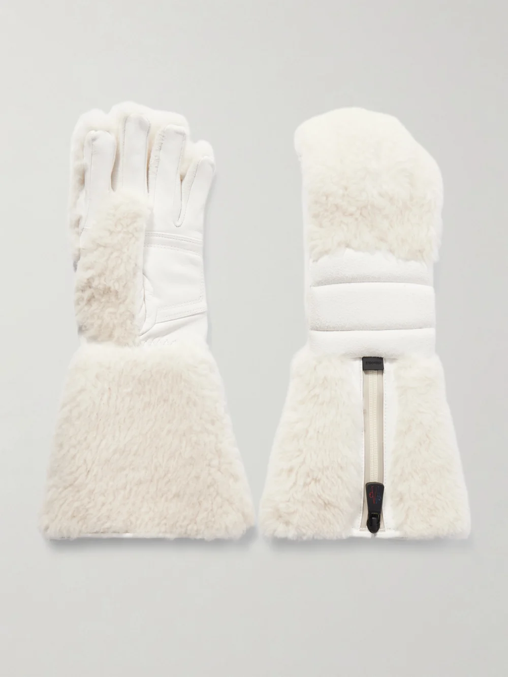 Moncler Grenoble Shearling and Suede Ski Gloves in cream