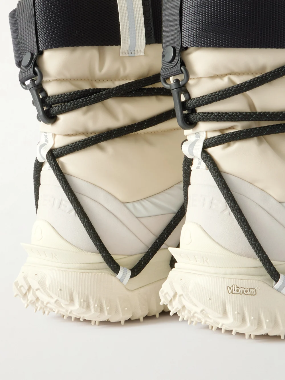 Close-up detail of the Moncler Grenoble Trailgrip Leather-trimmed Quilted Gore-tex® Ski Boots