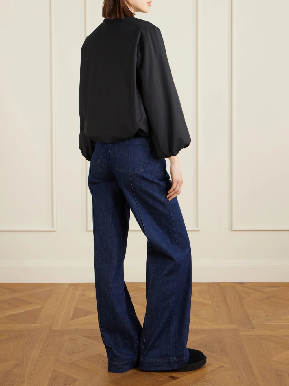 Back view of the Moncler Gruissan Appliquéd Cotton-blend Bomber Jacket
