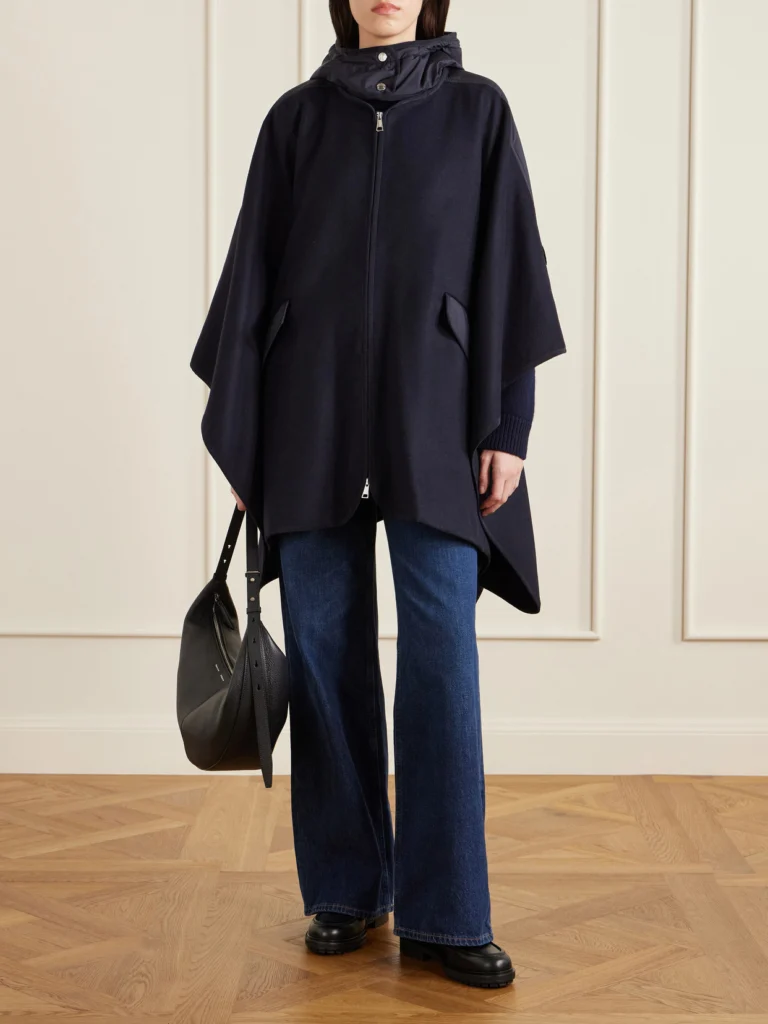 Moncler Hooded Appliquéd Shell-trimmed Wool-blend Cape