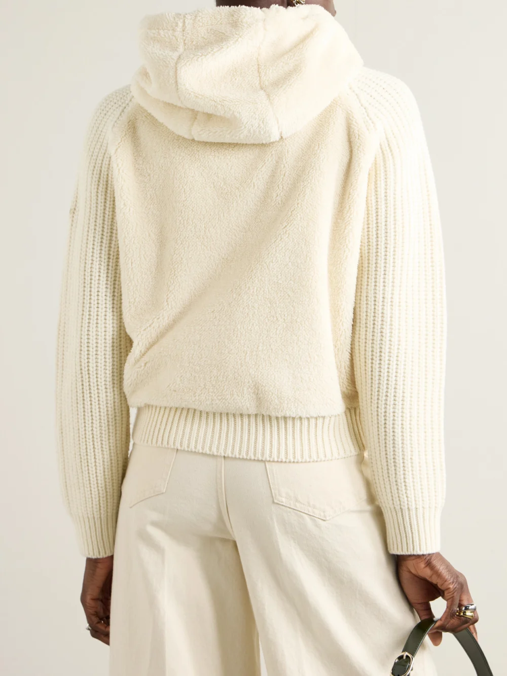 Back view of the Moncler Hooded Fleece and Ribbed Wool Jacket