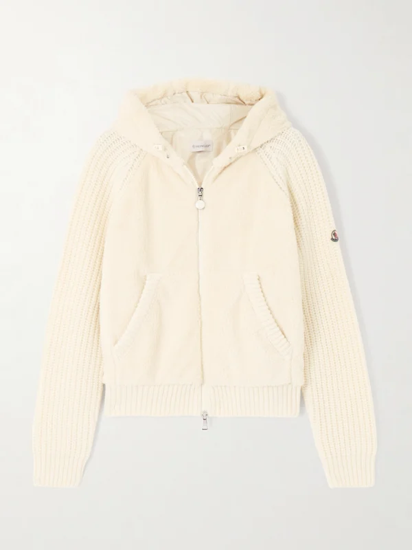 Moncler Hooded Fleece and Ribbed Wool Jacket