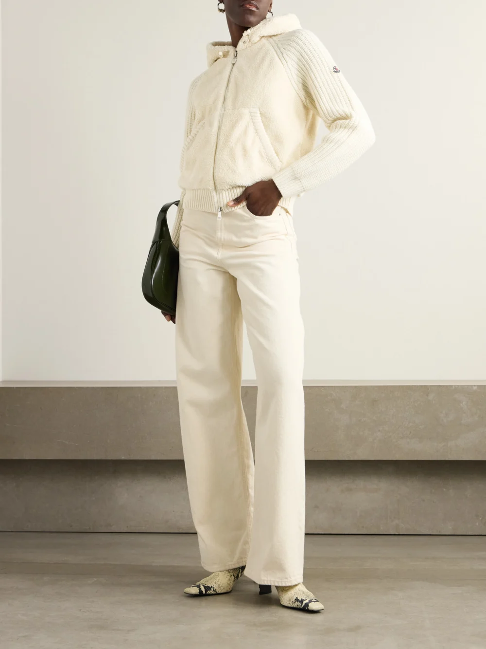 Moncler Hooded Fleece and Ribbed Wool Jacket, worn by a model