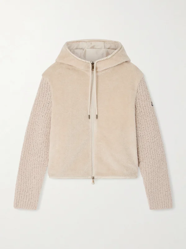 Moncler Hooded Fleece and Wool-blend Bouclé Cardigan