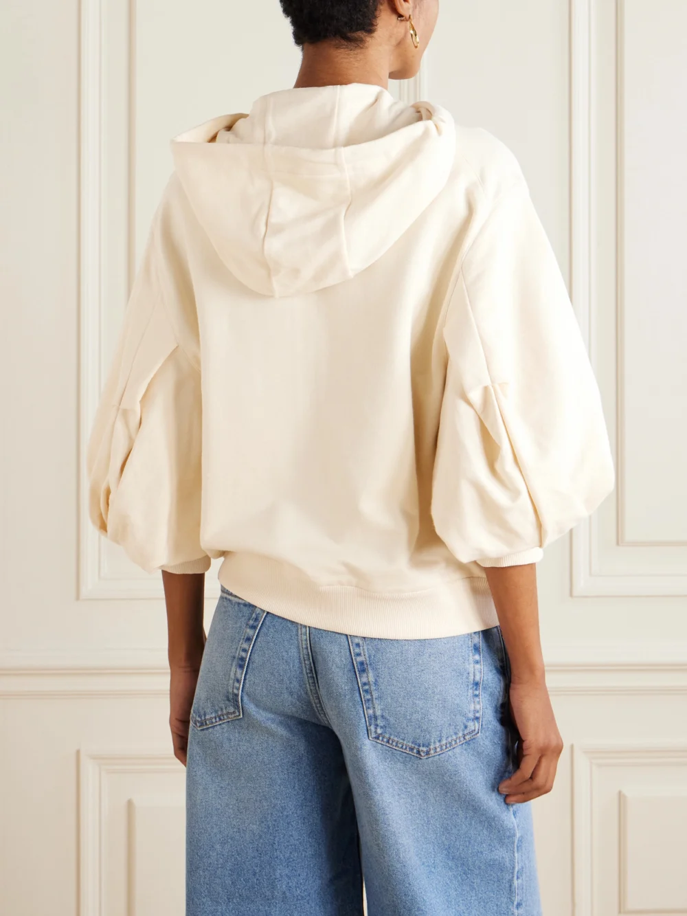 Back view of the Moncler Hooded Intarsia-knit Cotton-jersey Cardigan