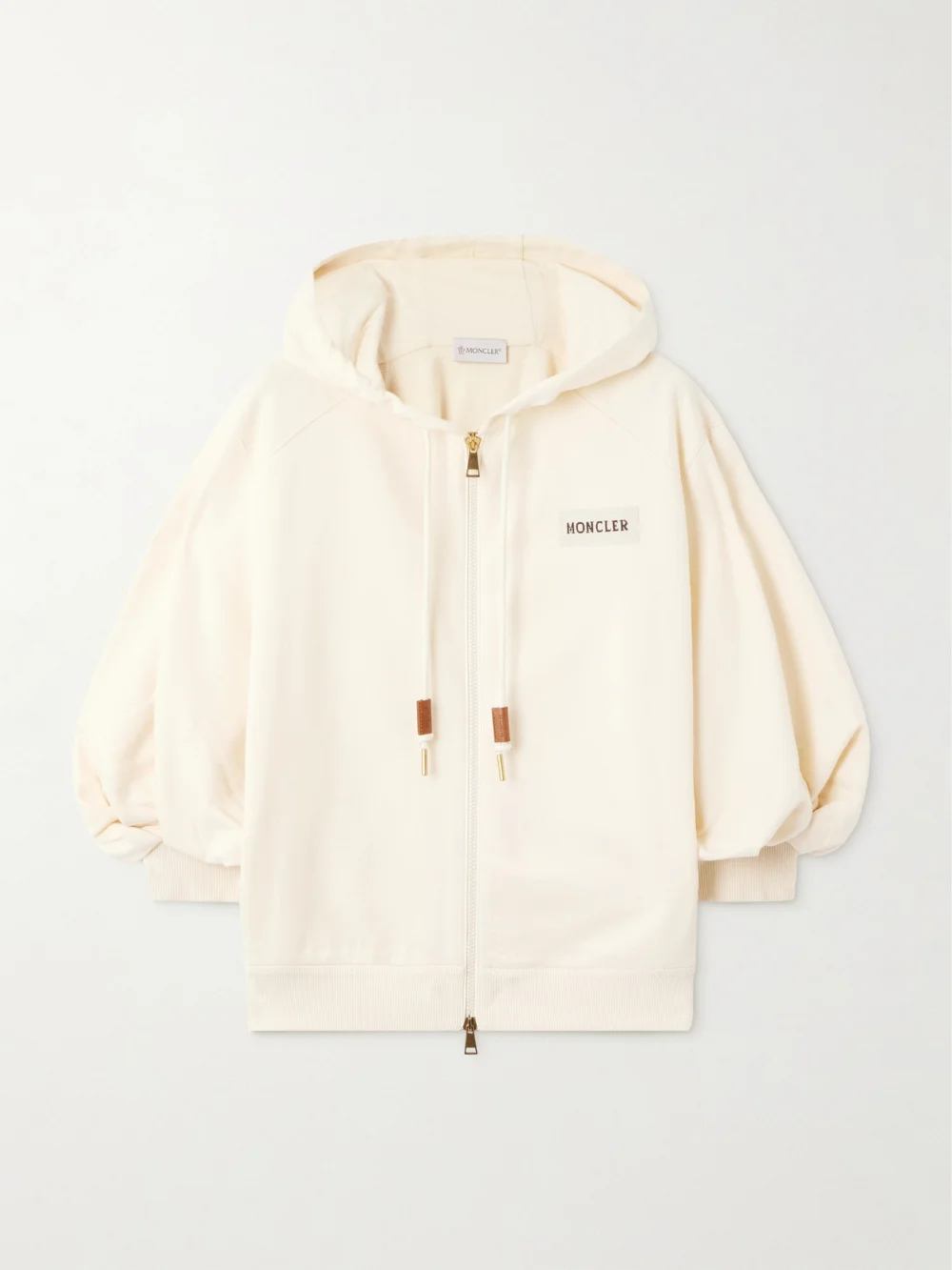 Moncler Hooded Intarsia-knit Cotton-jersey Cardigan in cream