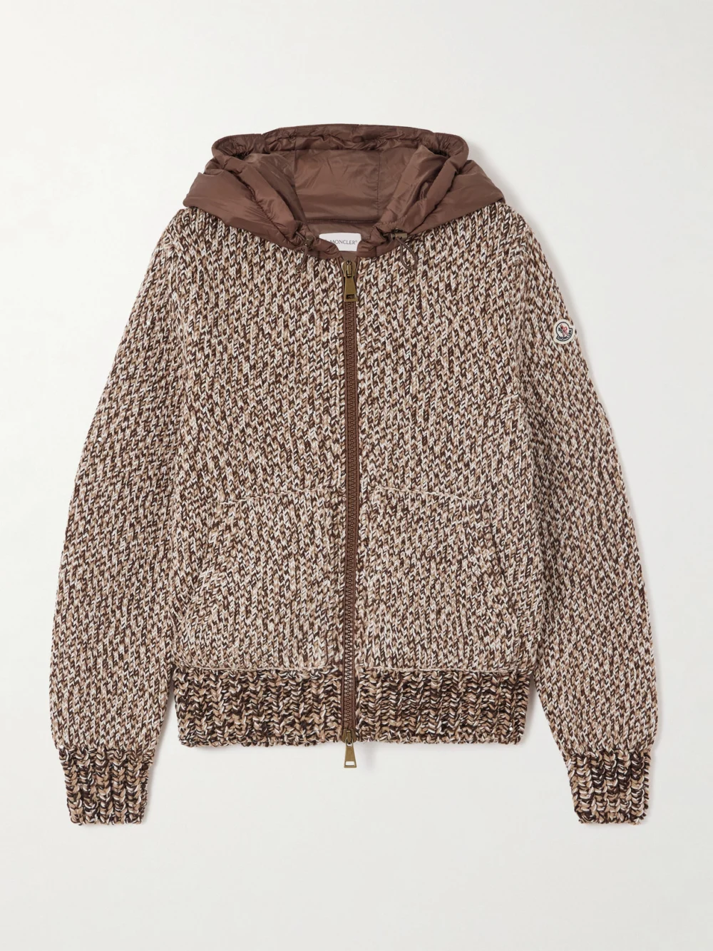 Moncler Hooded Quilted Shell-trimmed Wool Cardigan in light brown