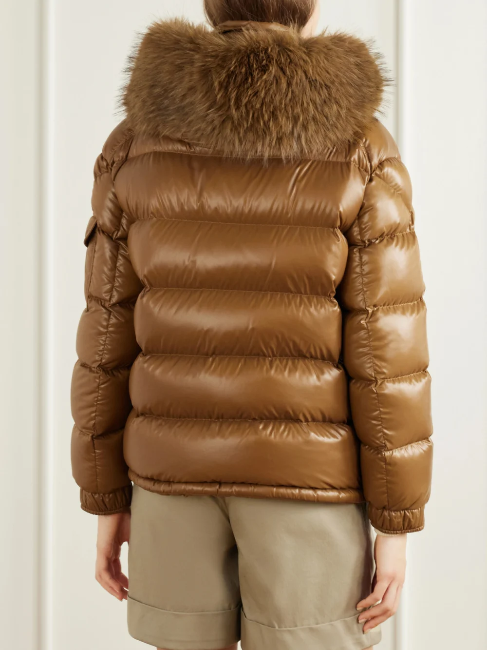 Back view of the Moncler Hypolais Hooded Plush-trimmed Quilted Shell Down Jacket