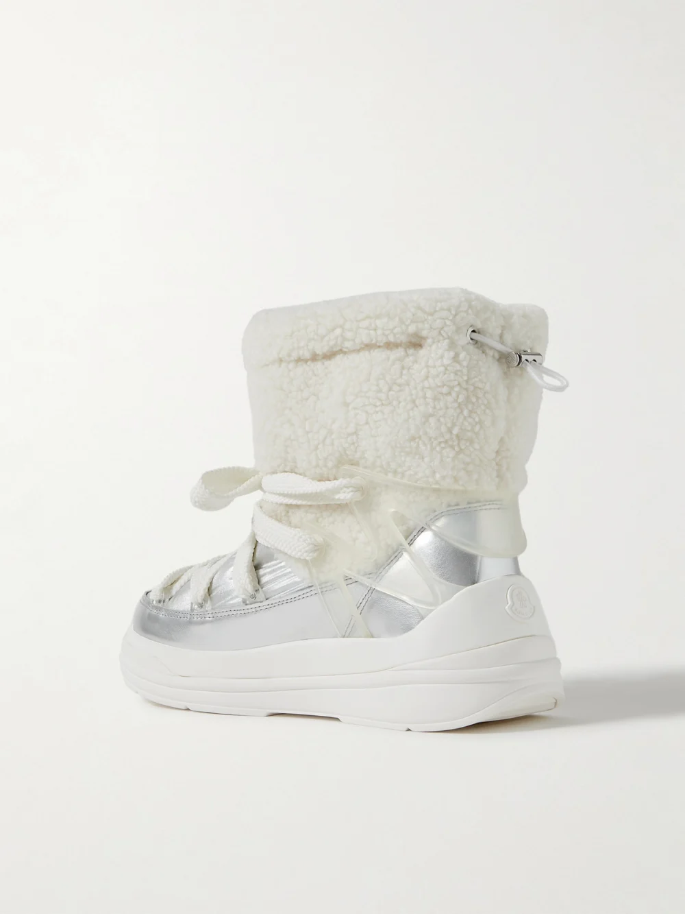 Back view of the Moncler Insolux M Rubber-trimmed Fleece, Metallic Shell and Leather Snow Boots