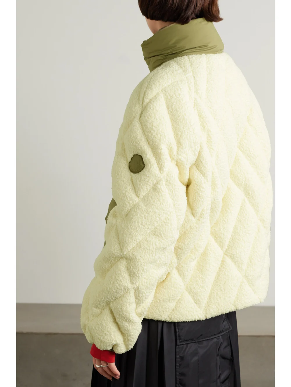 Back view of the Moncler Jonquille Shell-trimmed Quilted Fleece Down Jacket
