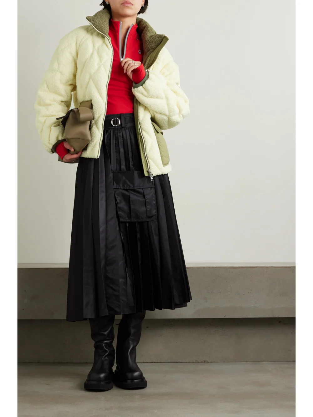 Moncler Jonquille Shell-trimmed Quilted Fleece Down Jacket, worn by a model