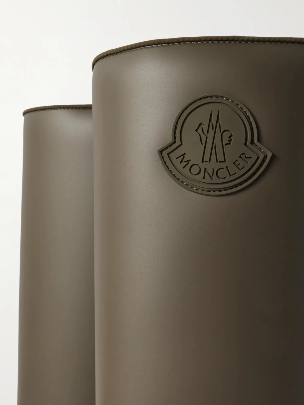 Close-up detail of the Moncler Kickstream Pvc and Shell Knee Boots