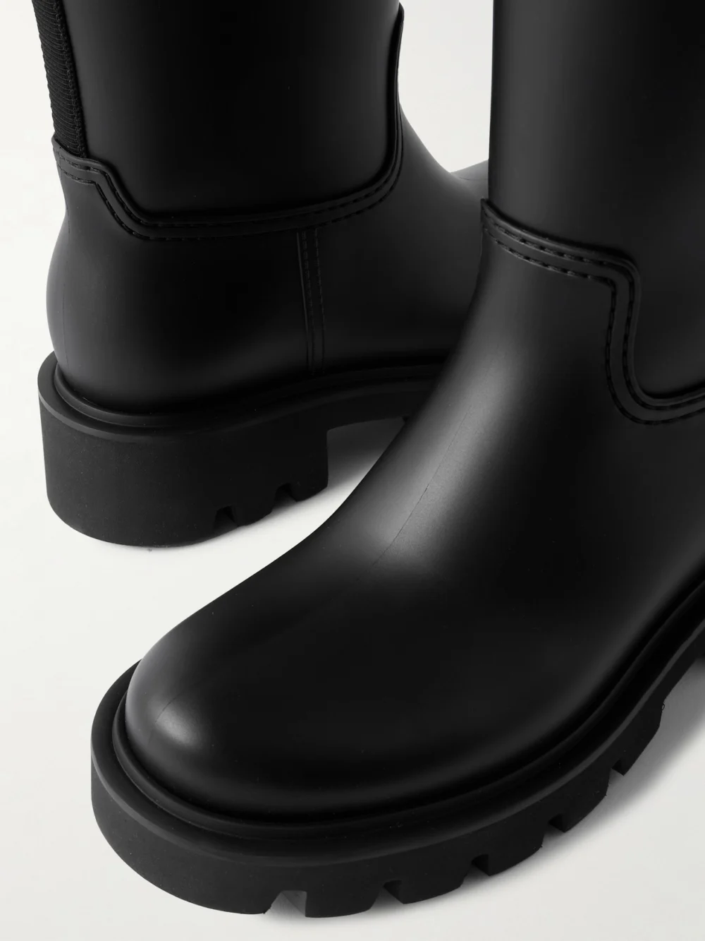 Close-up detail of the Moncler Kickstream Pvc and Shell Knee Boots