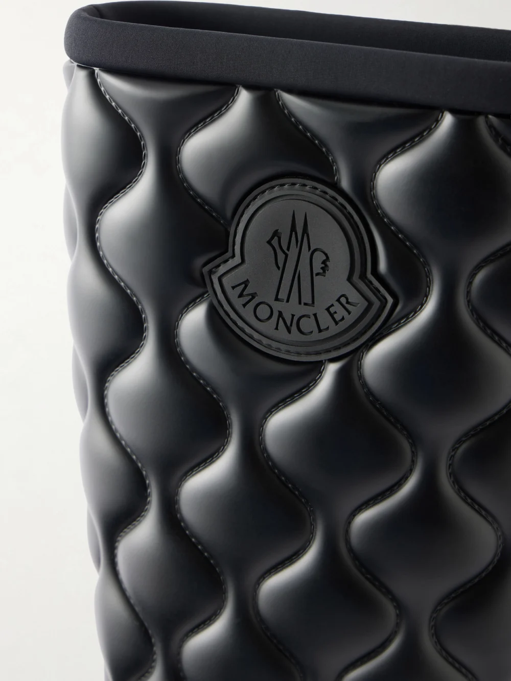Close-up detail of the Moncler Kickstream Quilt Rubber Knee Boots