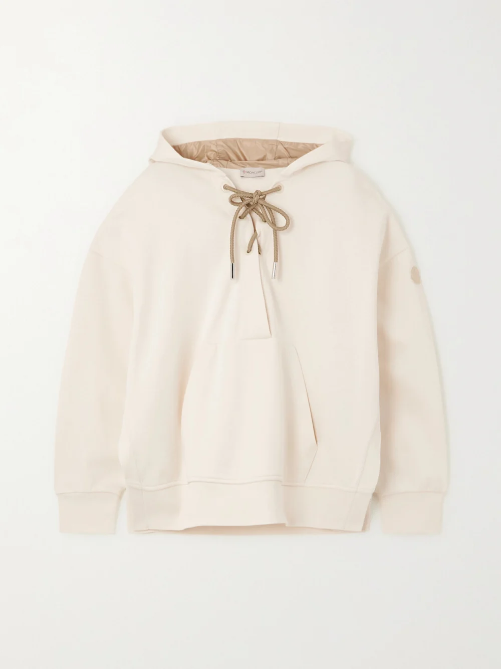 Moncler Lace-up Cotton-blend Jersey Hoodie in cream