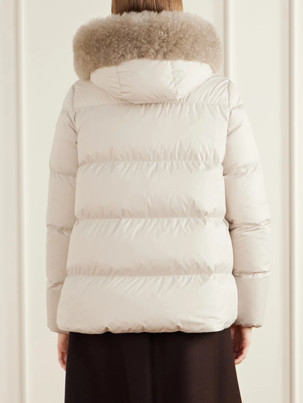 Back view of the Moncler Laichefur Plush-trimmed Shell Quilted Down Jacket