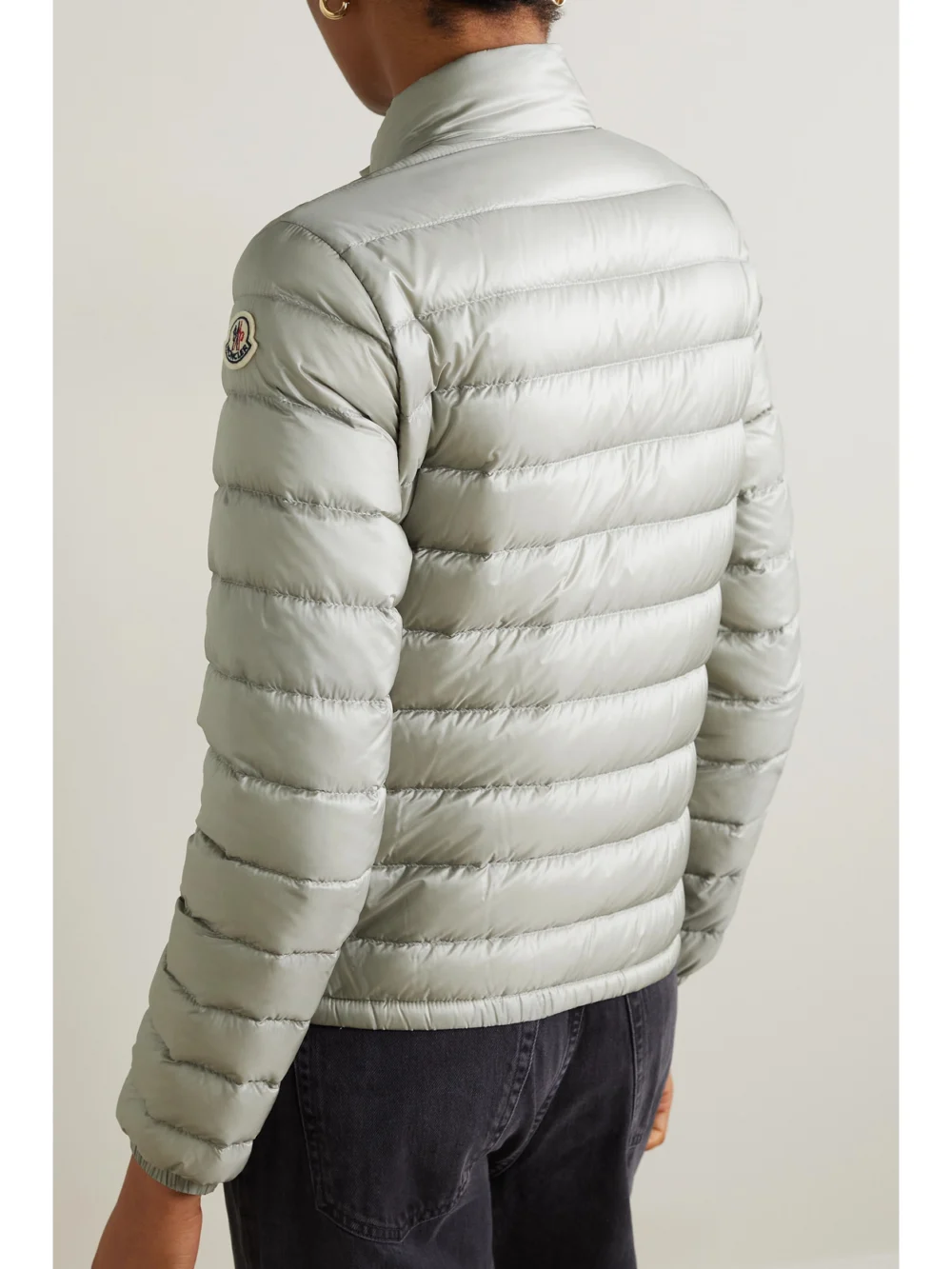 Back view of the Moncler Lans Quilted Metallic Shell Down Jacket