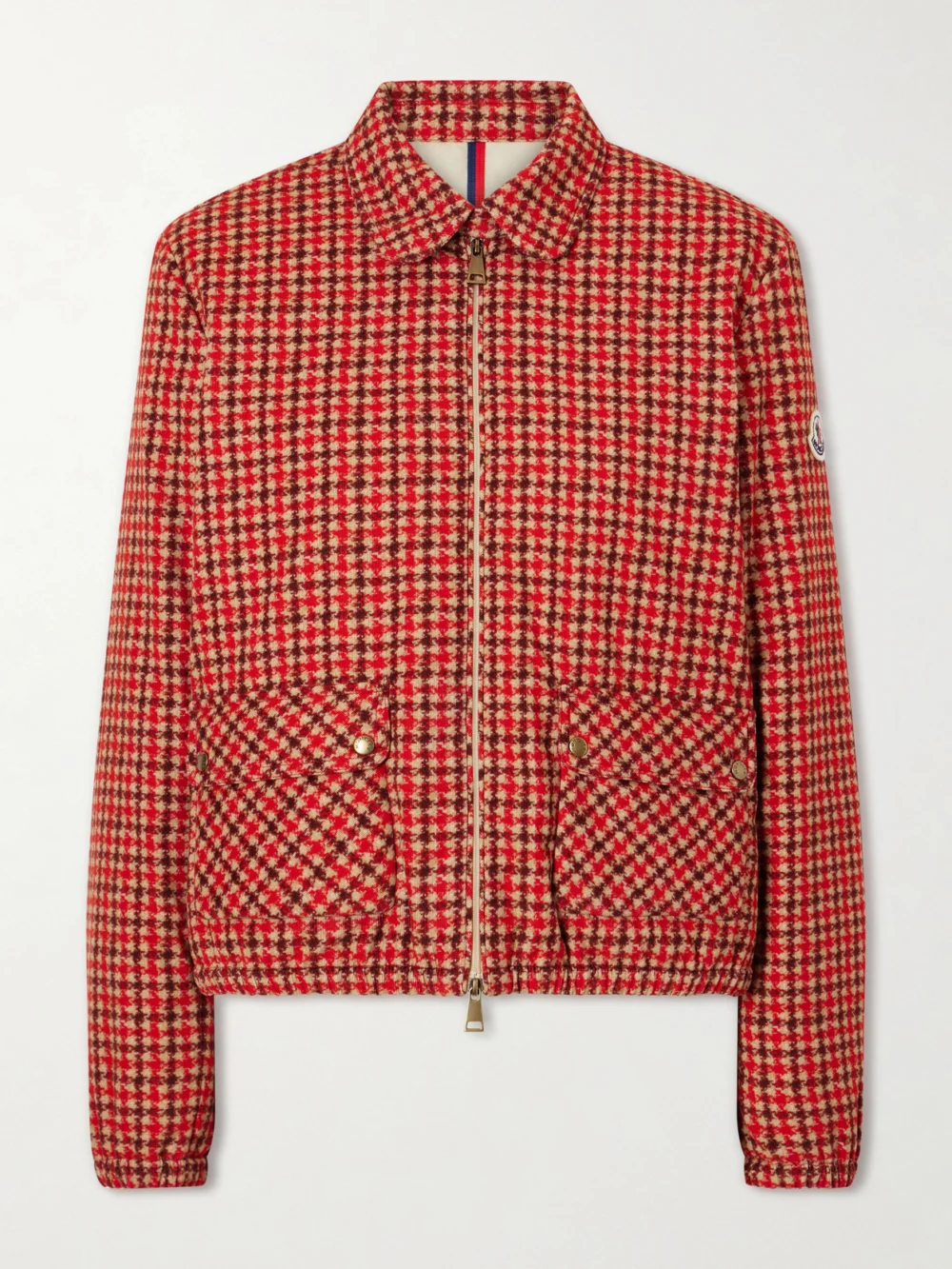 Moncler Lanset Logo-appliquéd Checked Cotton Down Jacket in red