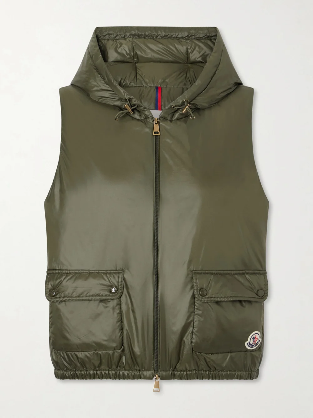 Moncler Lansette Hooded Shell Vest in dark green