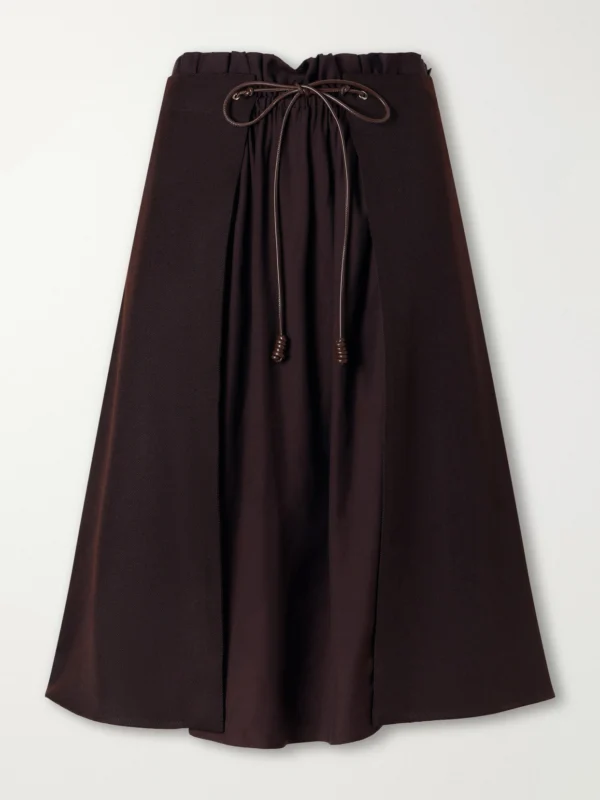 Moncler Leather-trimmed Wool-gabardine Midi Skirt