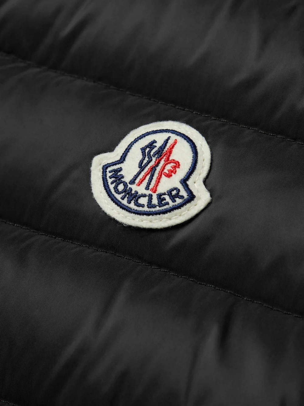 Close-up detail of the Moncler Liane Quilted Shell Down Vest