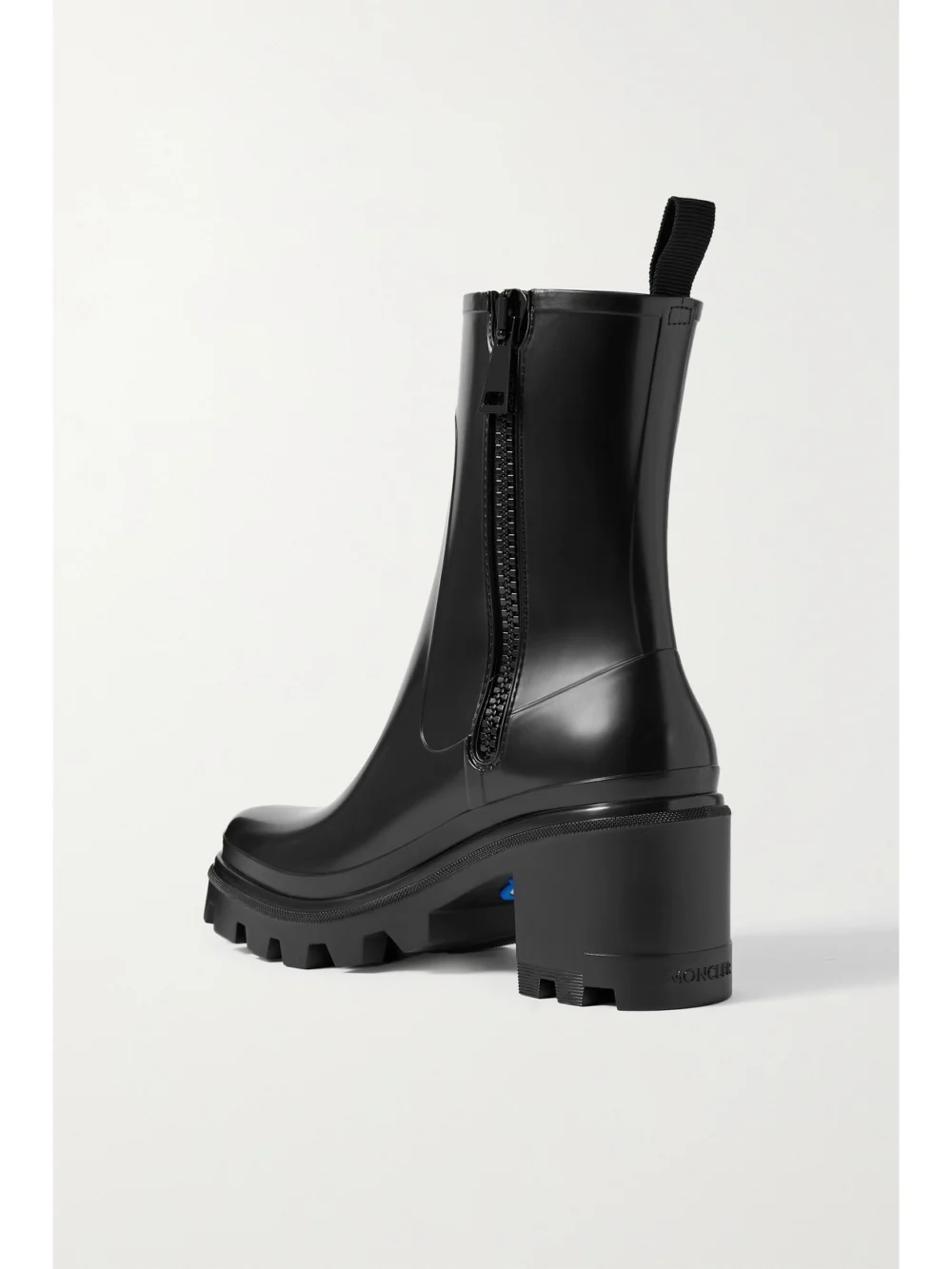 Back view of the Moncler Loftgrip Embossed Rubber Rain Boots