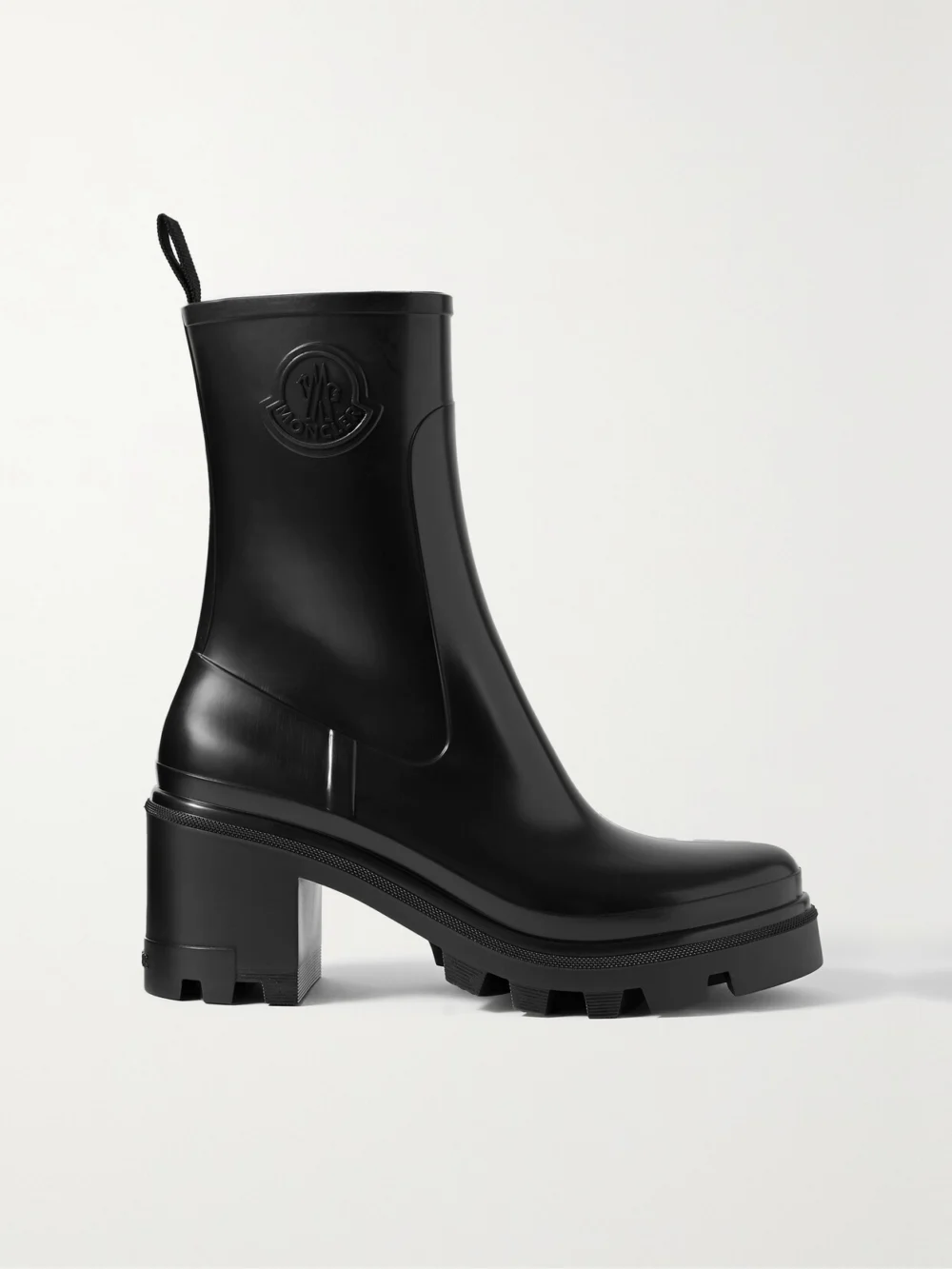 Moncler Loftgrip Embossed Rubber Rain Boots in black