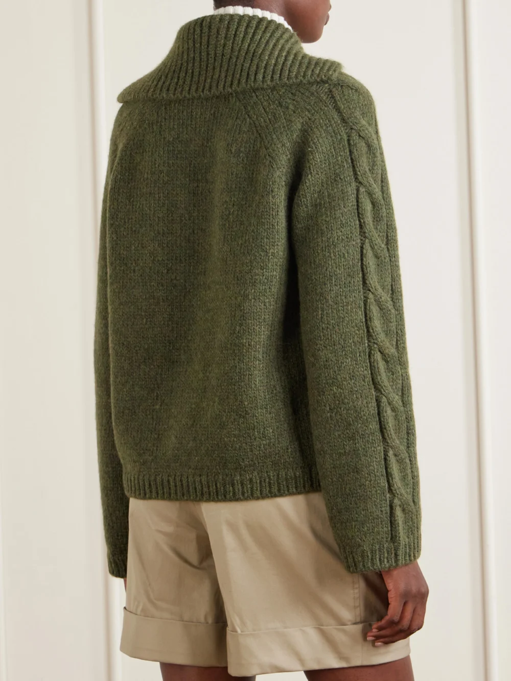 Back view of the Moncler Logo-appliqué Cable Wool-blend Cardigan