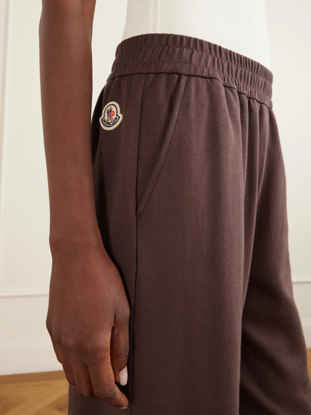Close-up detail of the Moncler Logo-appliquéd Cotton-blend Track Pants