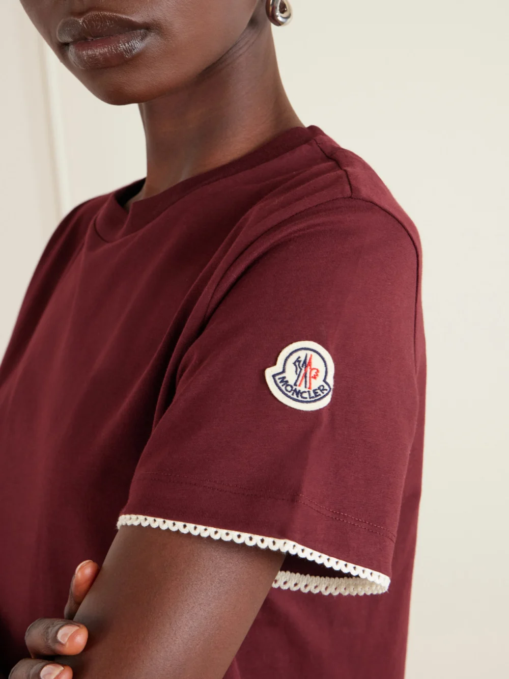 Close-up detail of the Moncler Logo-appliquéd Cotton-jersey T-shirt