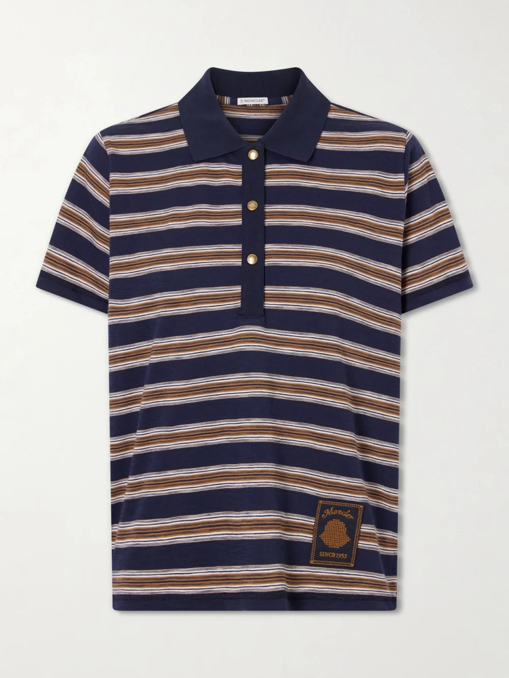 Moncler Logo-appliquéd Striped Cotton Polo Shirt in navy