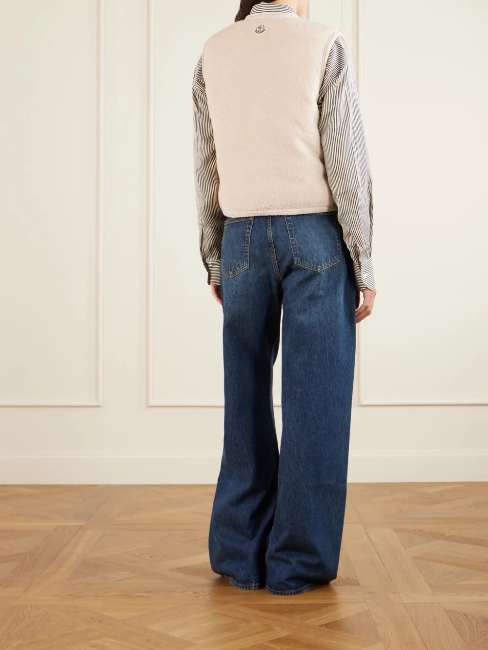 Back view of the Moncler Mimosas Shell-trimmed Fleece Down Vest