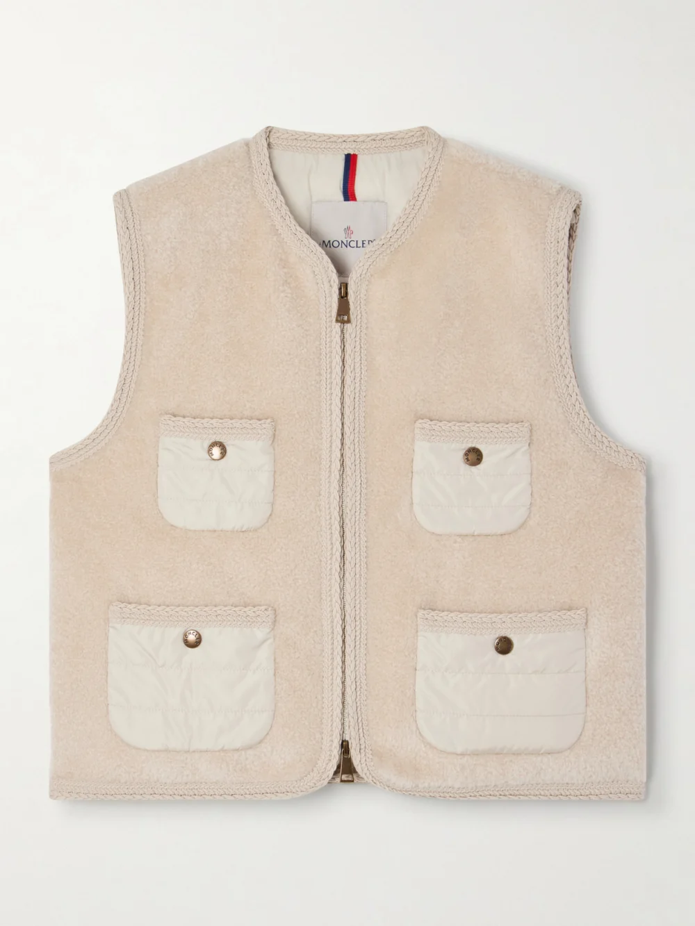 Moncler Mimosas Shell-trimmed Fleece Down Vest in beige