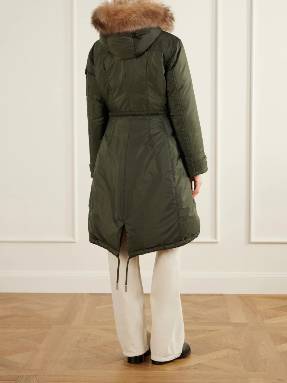 Back view of the Moncler Moustique Shearling-trimmed Shell Jacket