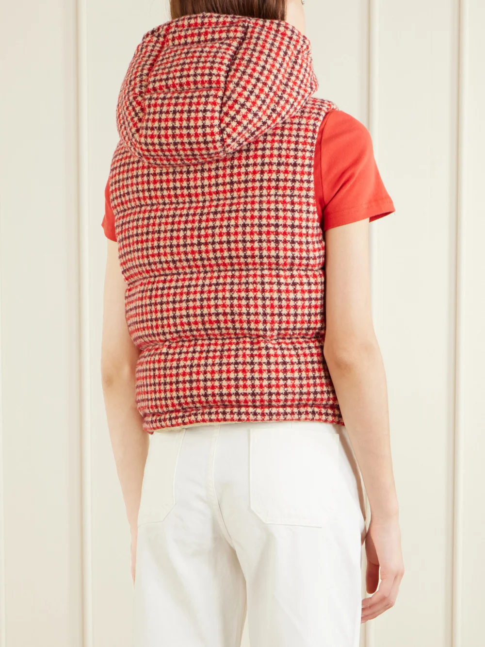 Back view of the Moncler Niverolle Logo-appliquéd Padded Wool-blend Tweed Vest