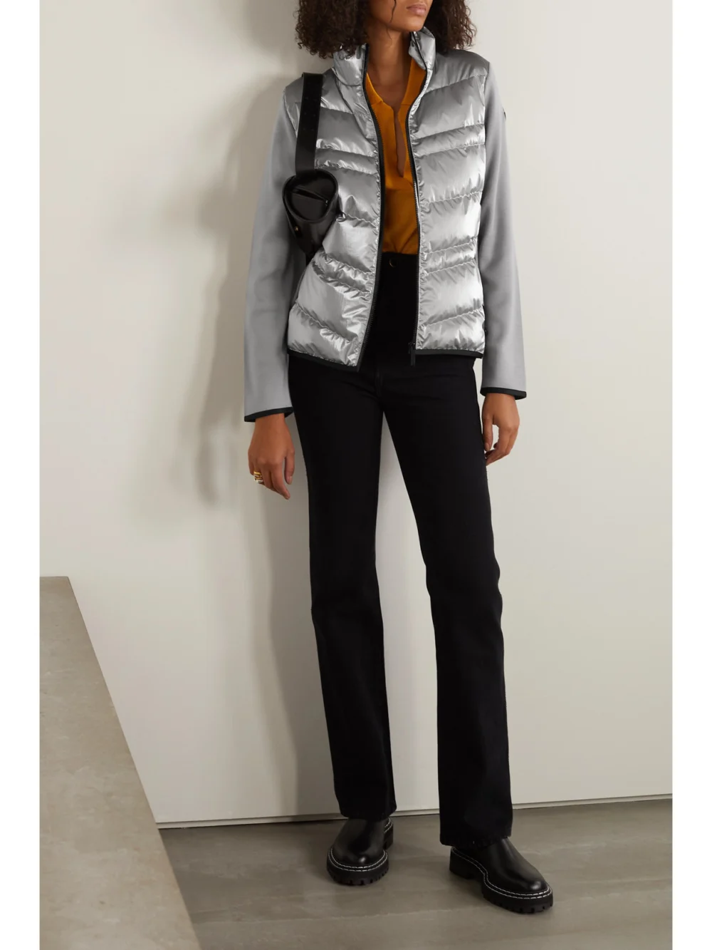 Moncler Paneled Wool-blend and Quilted Shell Down Jacket, worn by a model