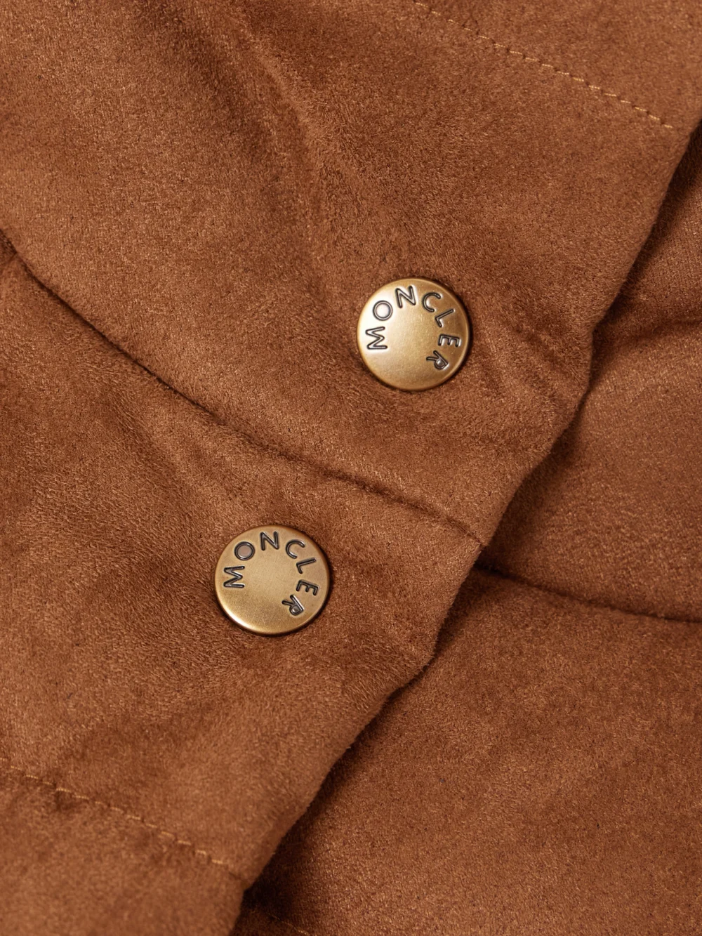 Close-up detail of the Moncler Paterne Convertible Hooded Quilted Brushed-moleskin Down Jacket