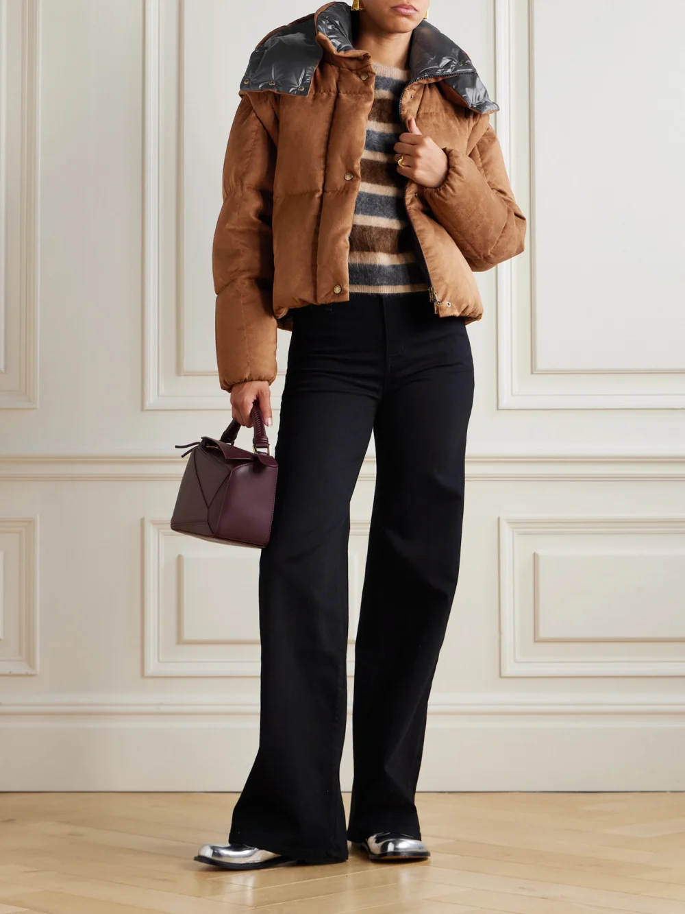 Moncler Paterne Convertible Hooded Quilted Brushed-moleskin Down Jacket, worn by a model