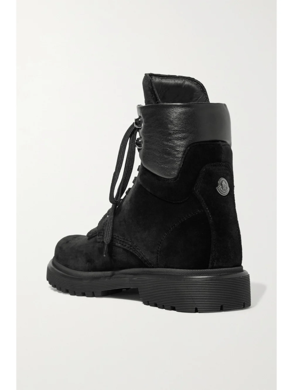 Back view of the Moncler Patty Leather-trimmed Velvet Ankle Boots