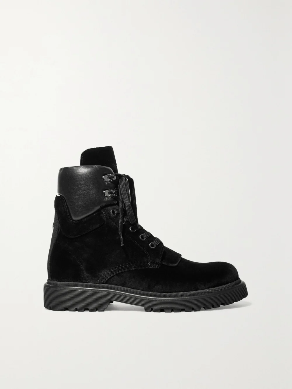 Moncler Patty Leather-trimmed Velvet Ankle Boots in black