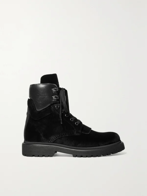 Moncler Patty Leather-trimmed Velvet Ankle Boots