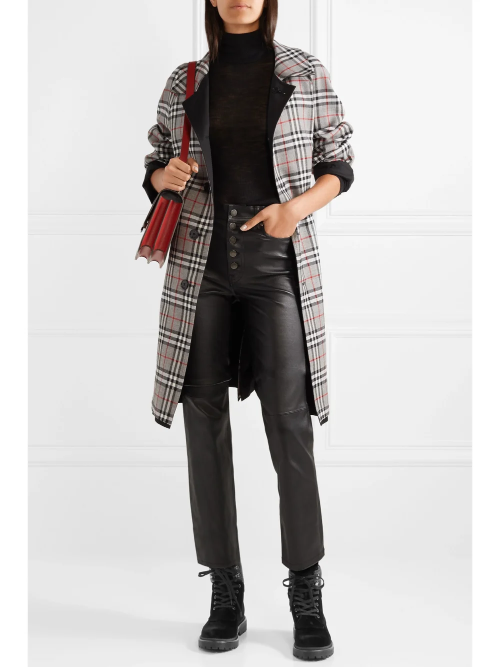 Moncler Patty Leather-trimmed Velvet Ankle Boots, styled view