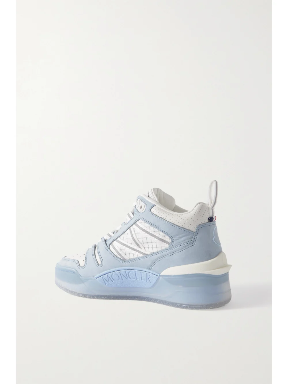 Back view of the Moncler Pivot Mid Leather and Ripstop-trimmed Suede Sneakers