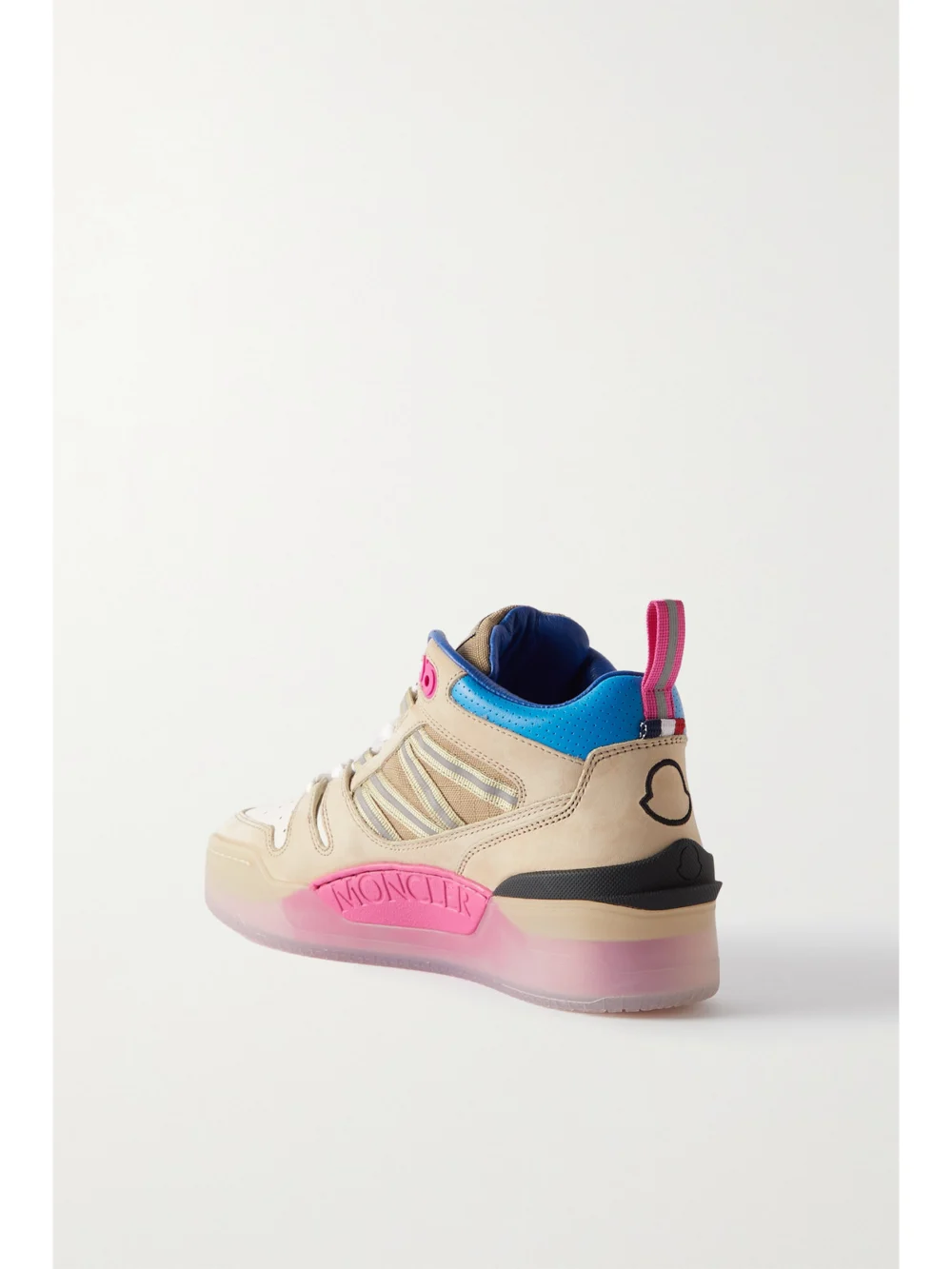 Back view of the Moncler Pivot Mid Leather and Ripstop-trimmed Suede Sneakers