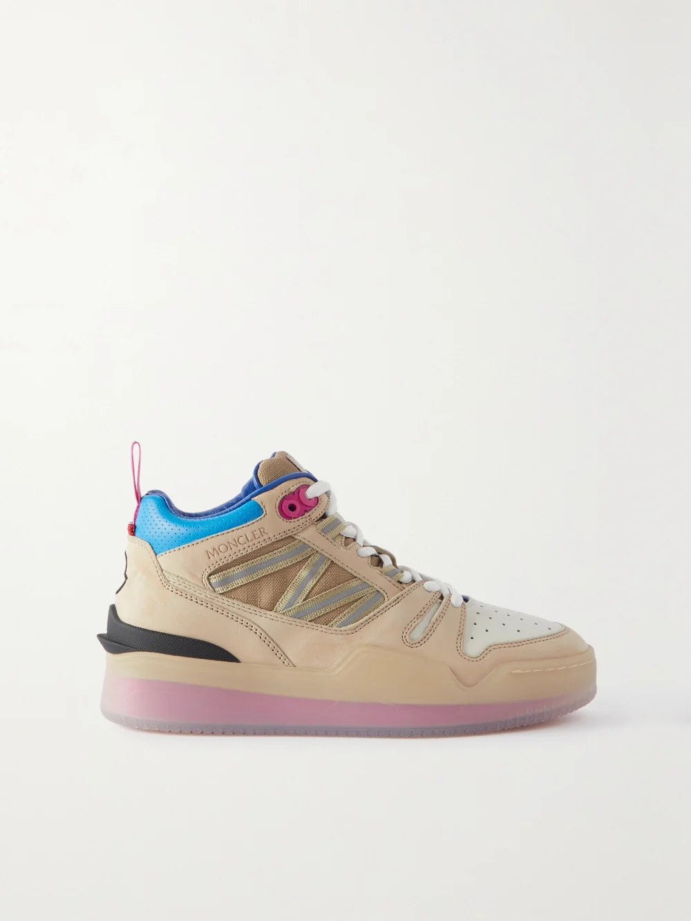 Moncler Pivot Mid Leather and Ripstop-trimmed Suede Sneakers in pink