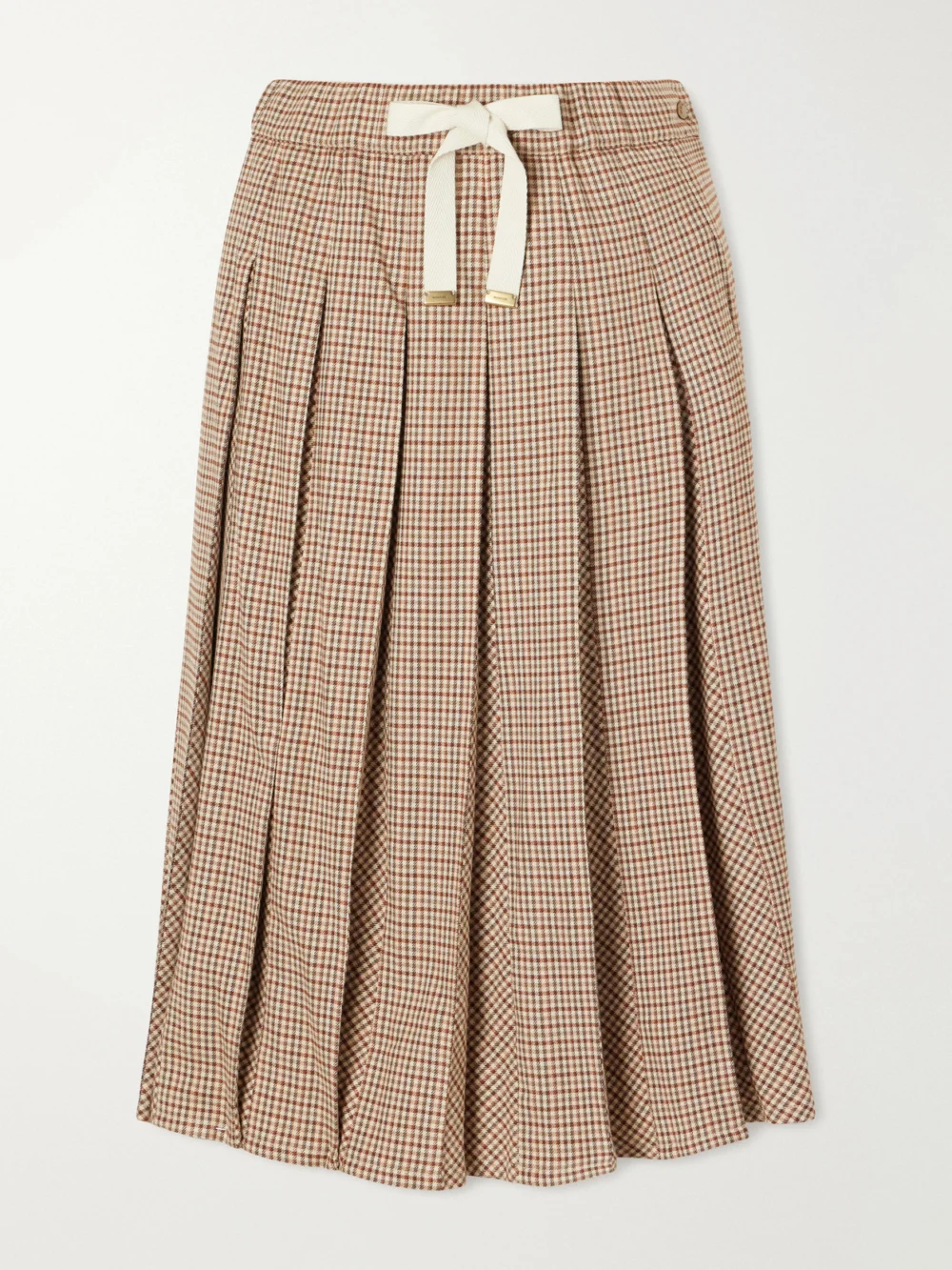 Moncler Pleated Checked Wool-blend Midi Skirt in brown