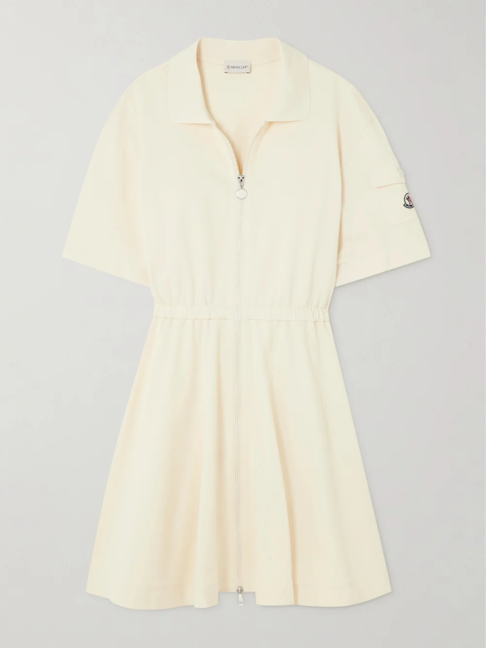 Moncler Pleated Cotton-piqué Mini Shirt Dress in ecru