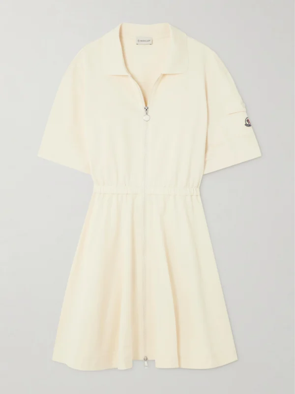 Moncler Pleated Cotton-piqué Mini Shirt Dress