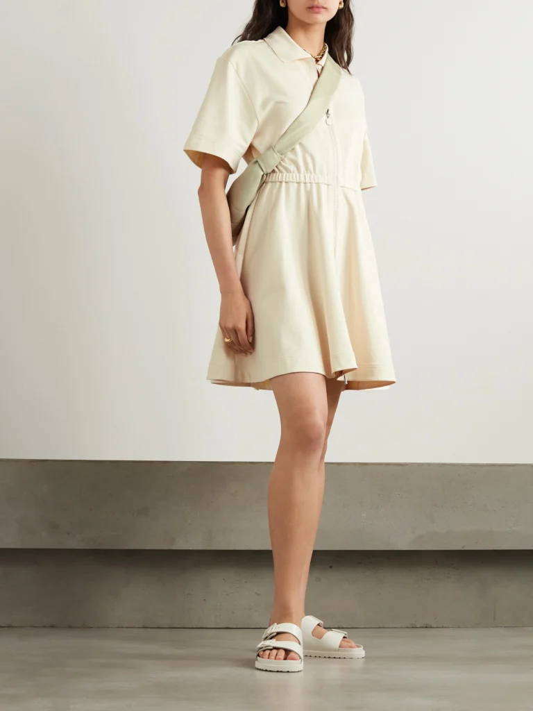 Moncler Pleated Cotton-piqué Mini Shirt Dress